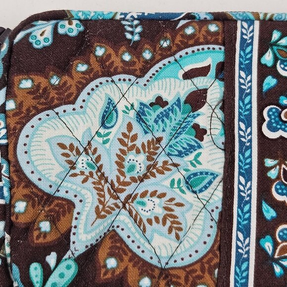 Vera Bradley Java Blue Quilted Cotton Wristlet Wallet Brown Aqua Retired - Picture 5 of 8